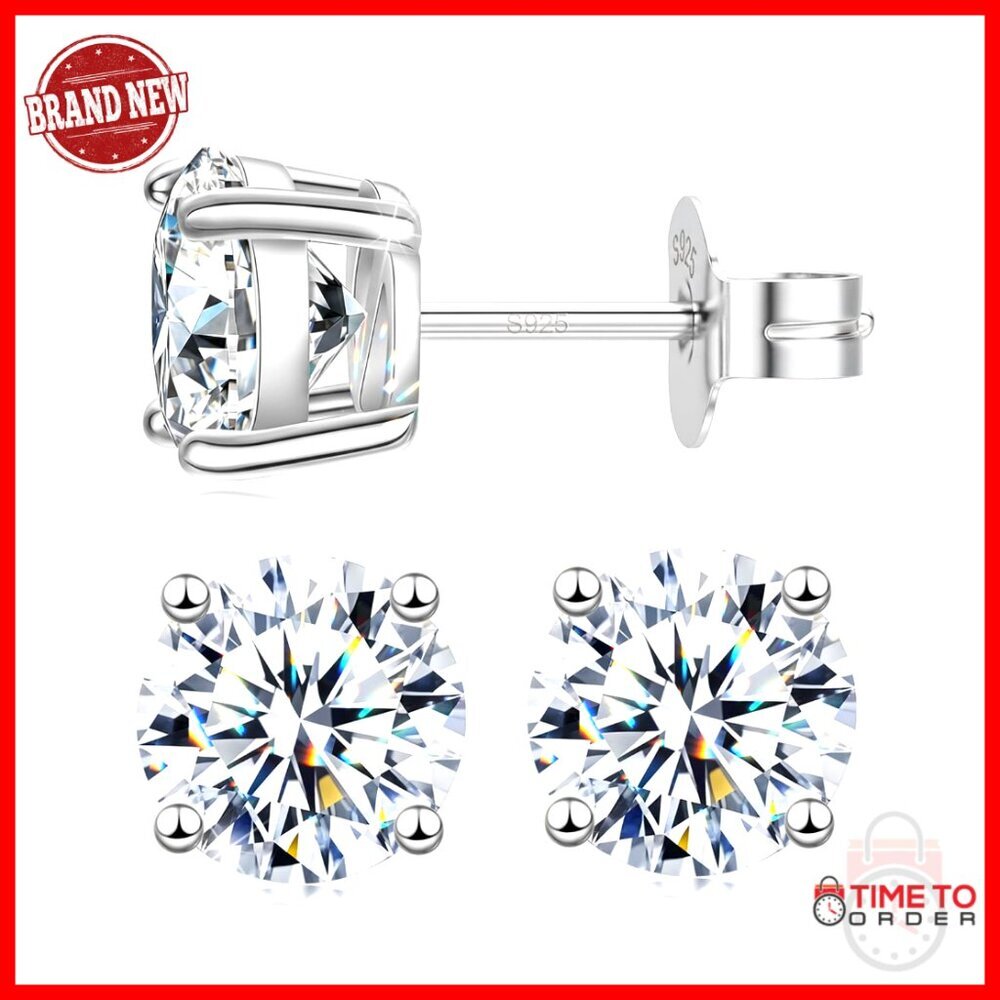 Men's Moissanite Stud Earrings Sterling Silver Gold Plated Hypoallergenic
